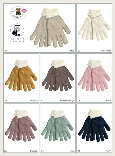 Fingerhandschuhe mit Teddy Krempe Uni - in verschiedenen Farben
